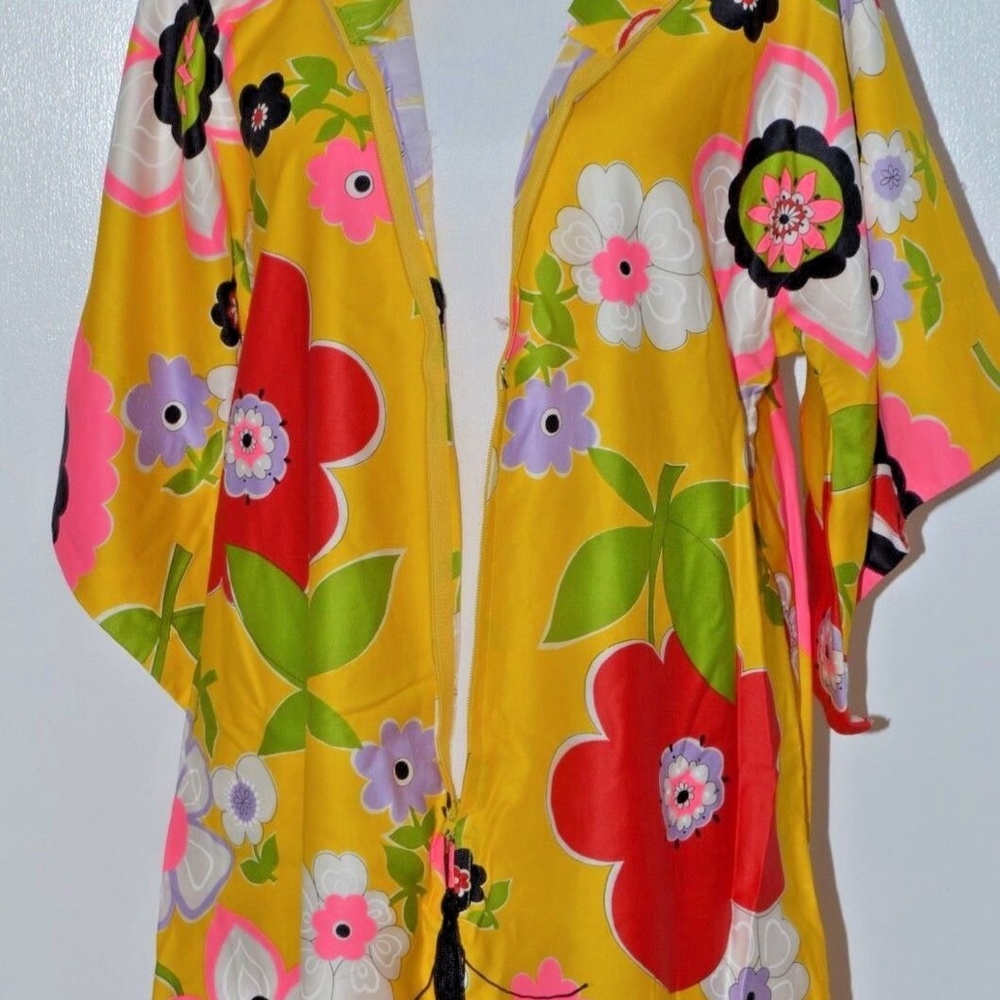 Vintage 70s Janet Lynn floral caftan dress, Kimono sleeve, psychedelic, S/M/L - Picture 2 of 9